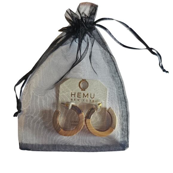 Hoop Earrings Yellow, Gold Tone Chunky Acrylic 1.19" HEMU New York w/ Gift Bag - Picture 8 of 8